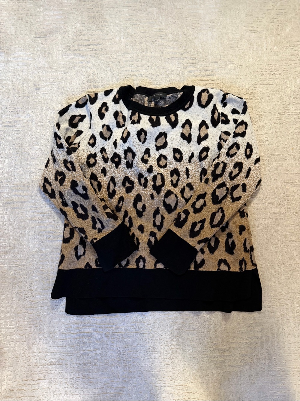 Ann Taylor Leopard Print Crewneck Sweater in Beige and Black